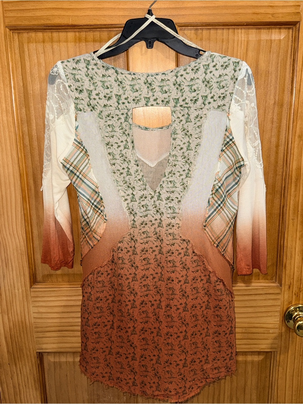 gimmicks by BKE Cream, Green and Rust Mixed-Print Scoop Neck Top-S-GC - Picture 10 of 15